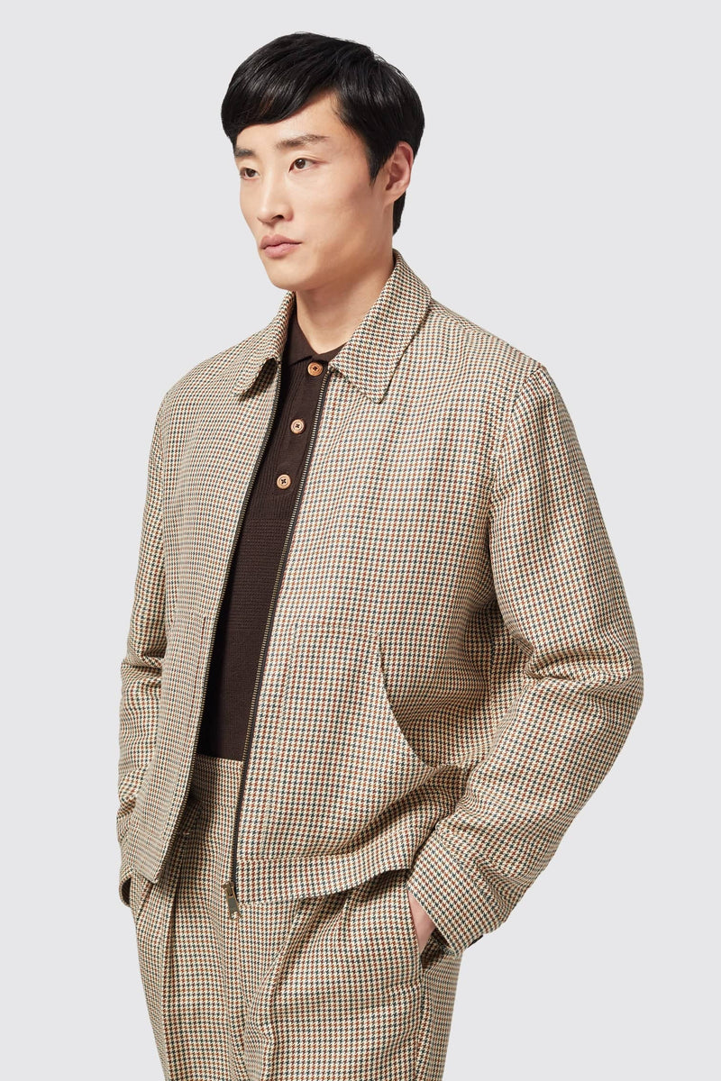 Dover Tailored Fit Neutral Puppytooth Cotton Co-ord Jacket