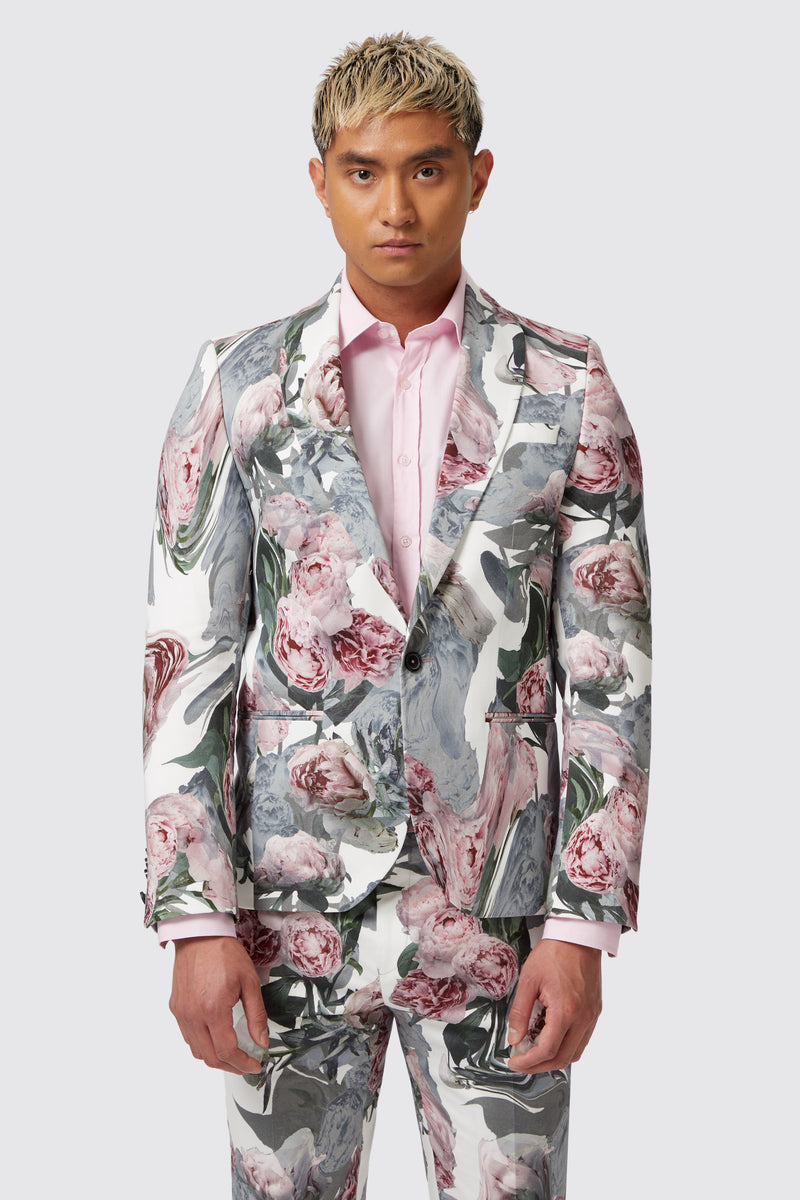 Dali Skinny Fit White Cotton Floral Jacket – Twisted Tailor