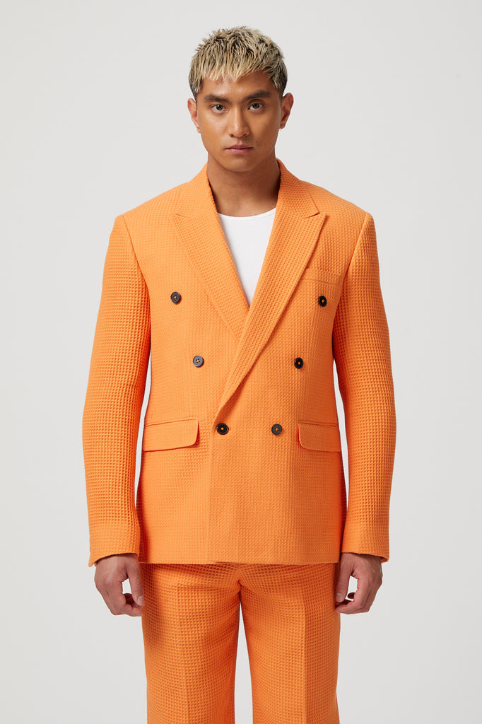 gaufre-double-breasted-orange-waffle-knit-cotton-jacket