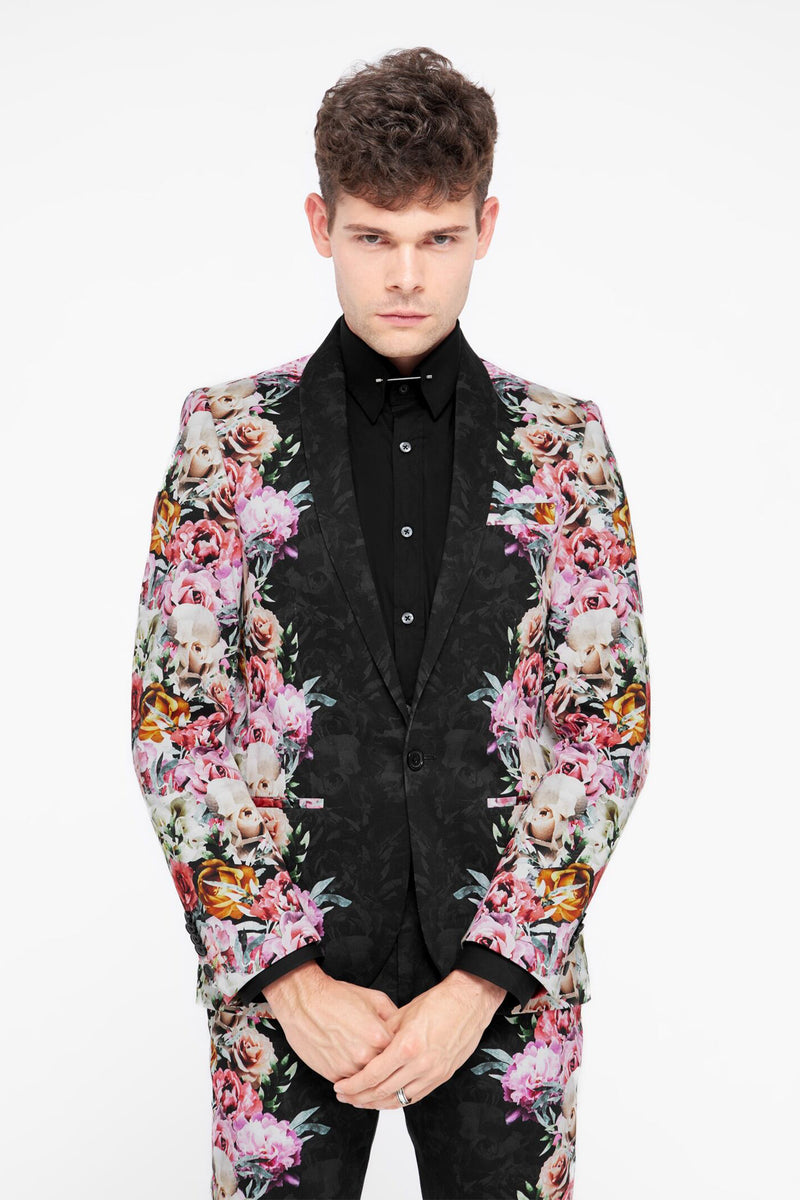 Ikeda Skinny Fit Black Cotton Floral Jacket – Twisted Tailor