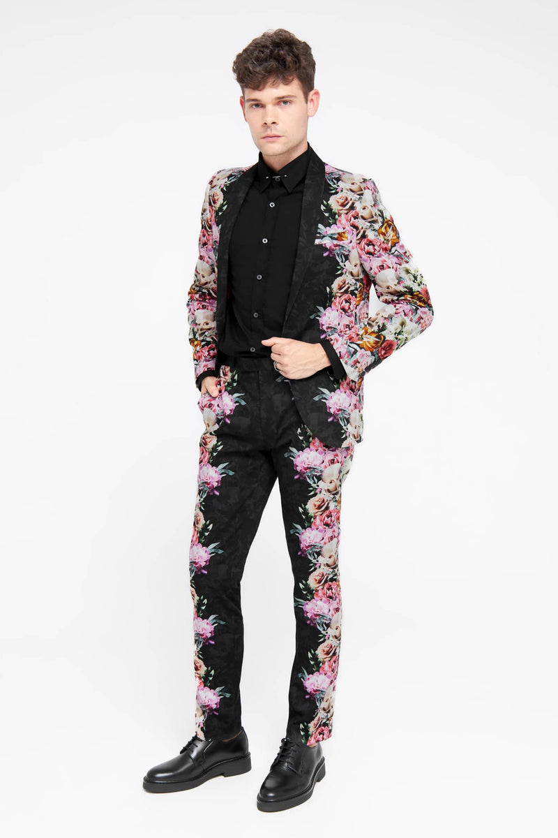 Ikeda Slim Fit Black Cotton Floral Suit – Twisted Tailor