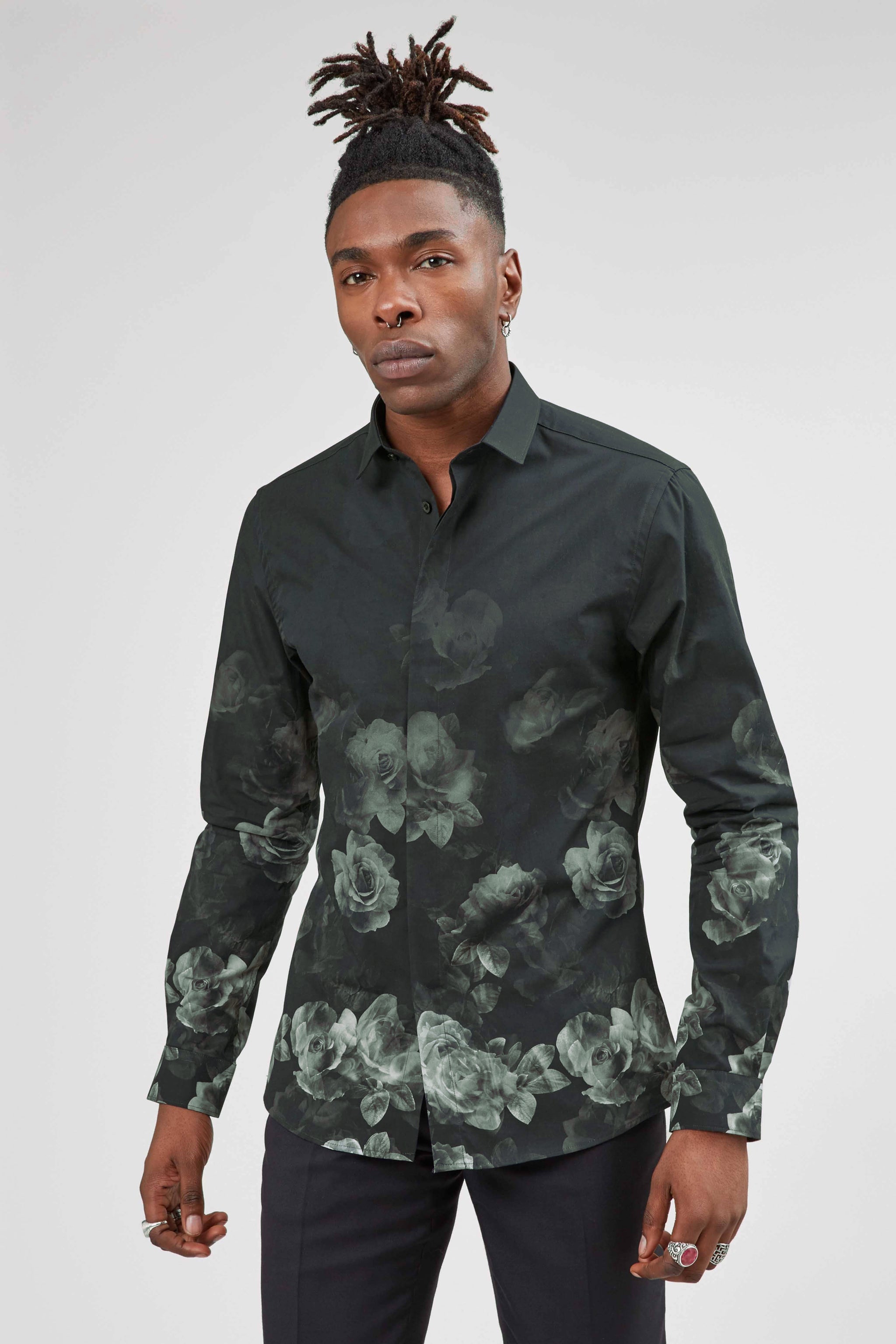 Kember Slim Fit Black Floral Shirt