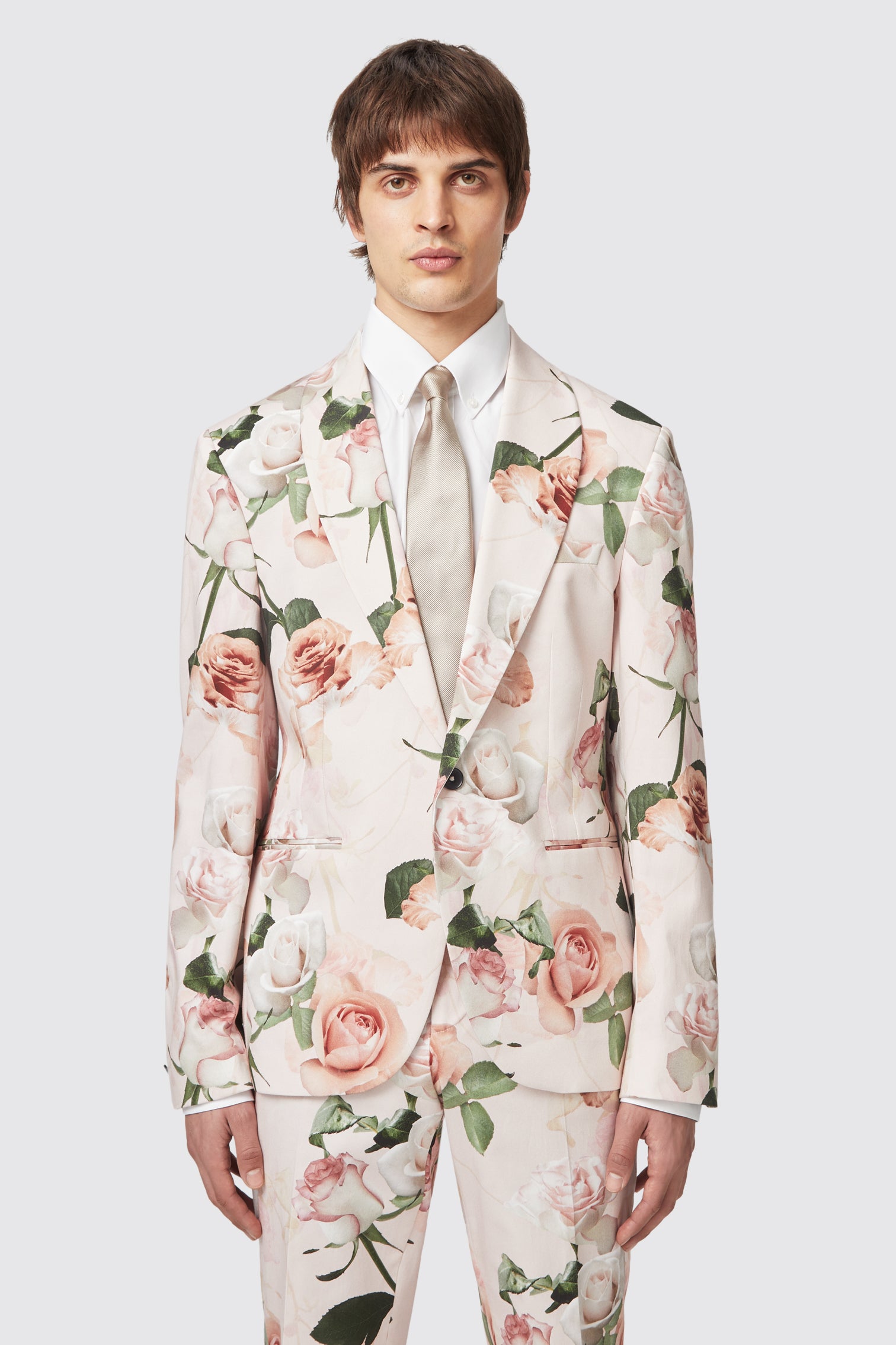 Lincoln Skinny Fit Pink Floral Cotton Suit ARCHIVE