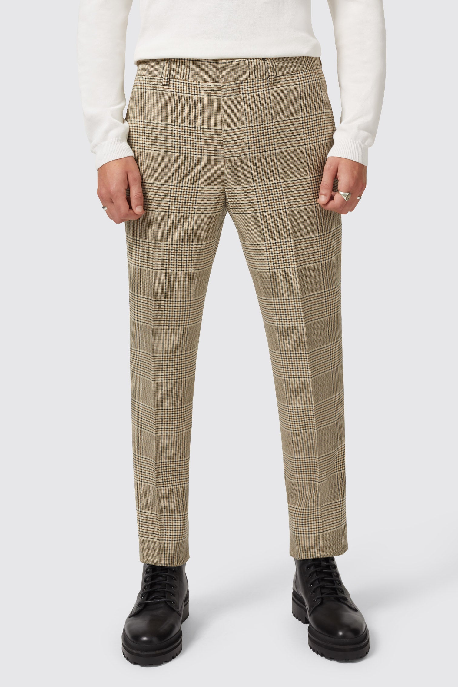 Cream checkered fashion trousers