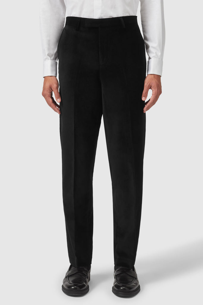 Racing Green | Black Textured Tuxedo Trousers | SuitDirect.co.uk