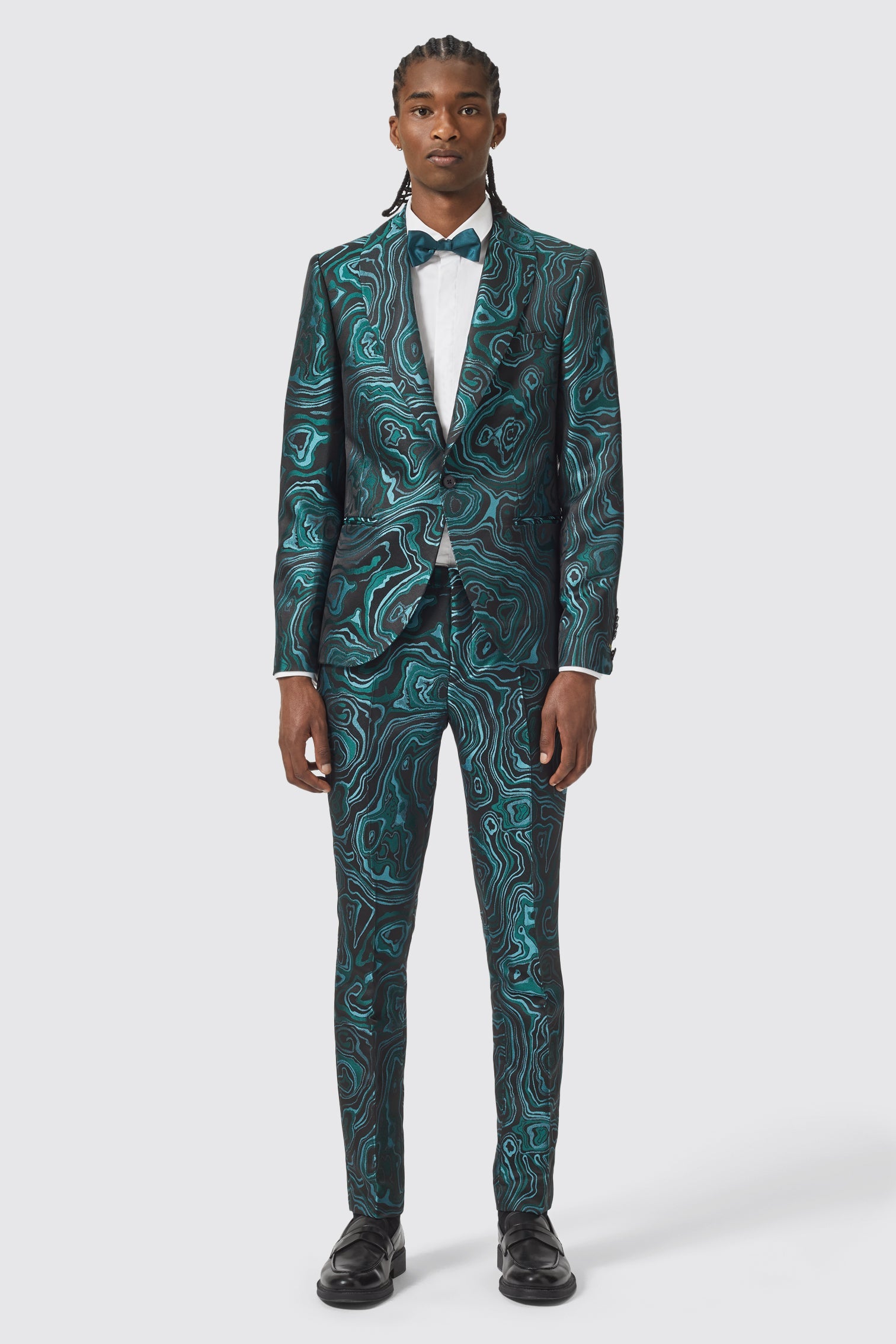 Adichie Slim Fit Green Jacquard Suit