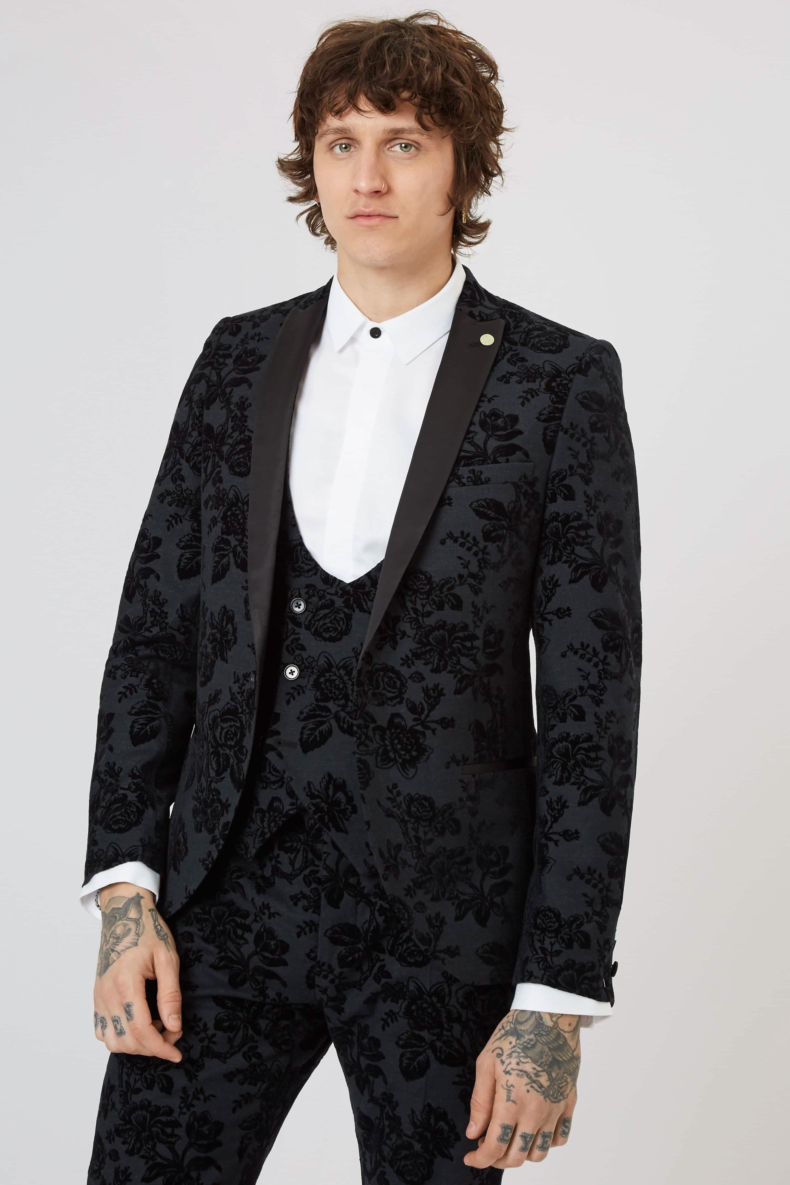 Fleet Skinny Fit Black Floral Tuxedo Jacket Twisted Tailor