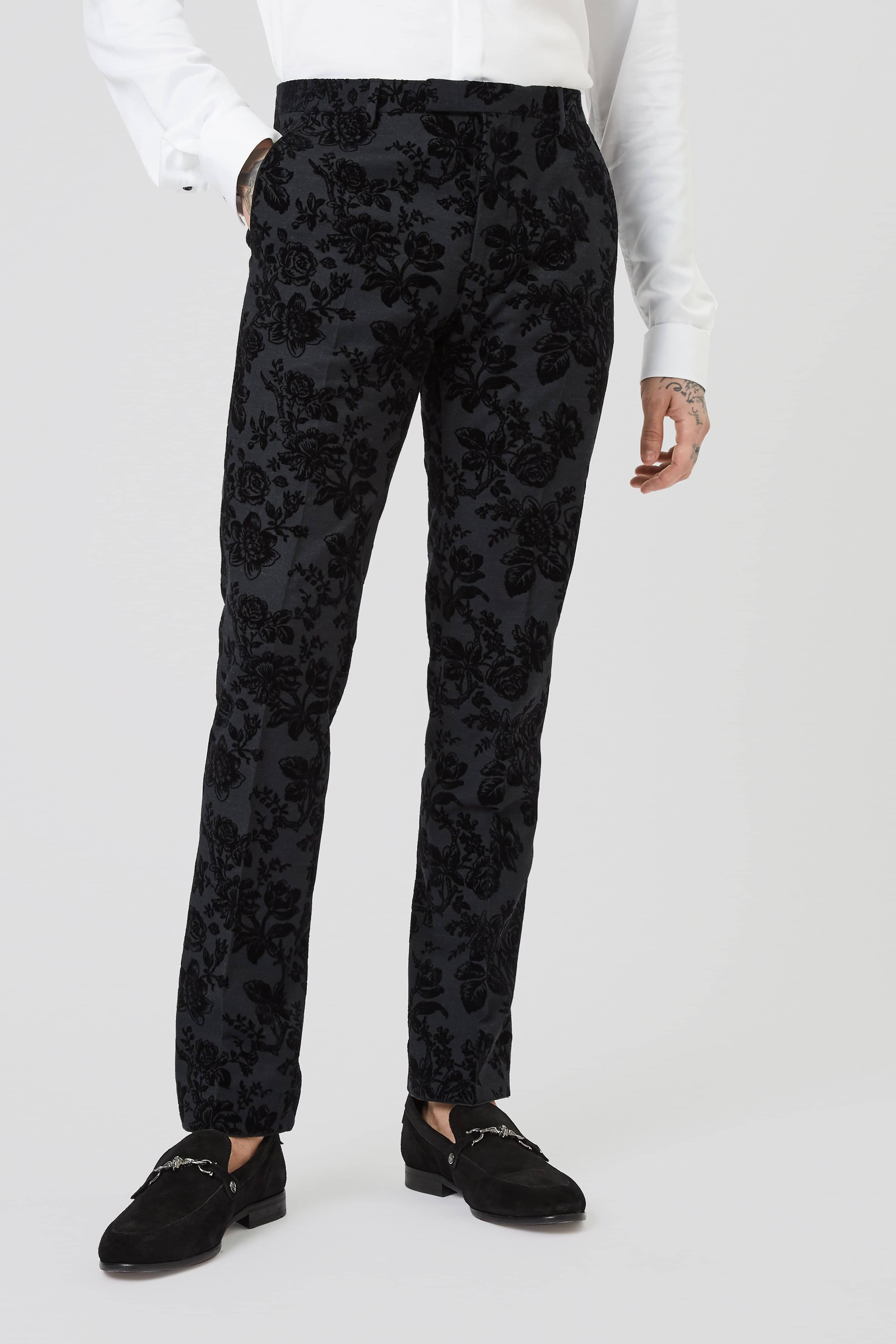 Black floral trousers best sale