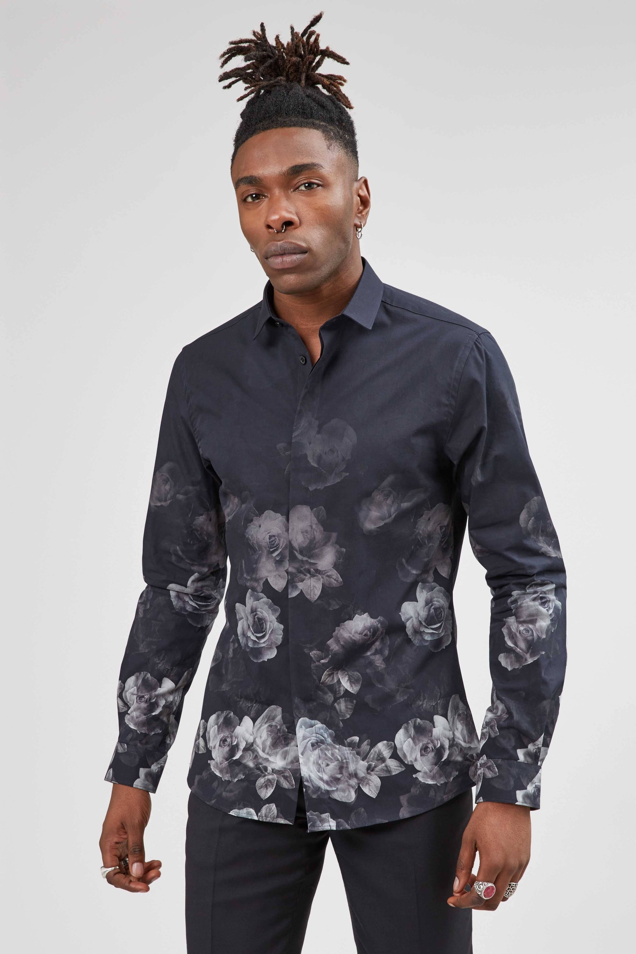 Kember Slim Fit Black Floral Shirt Twisted Tailor