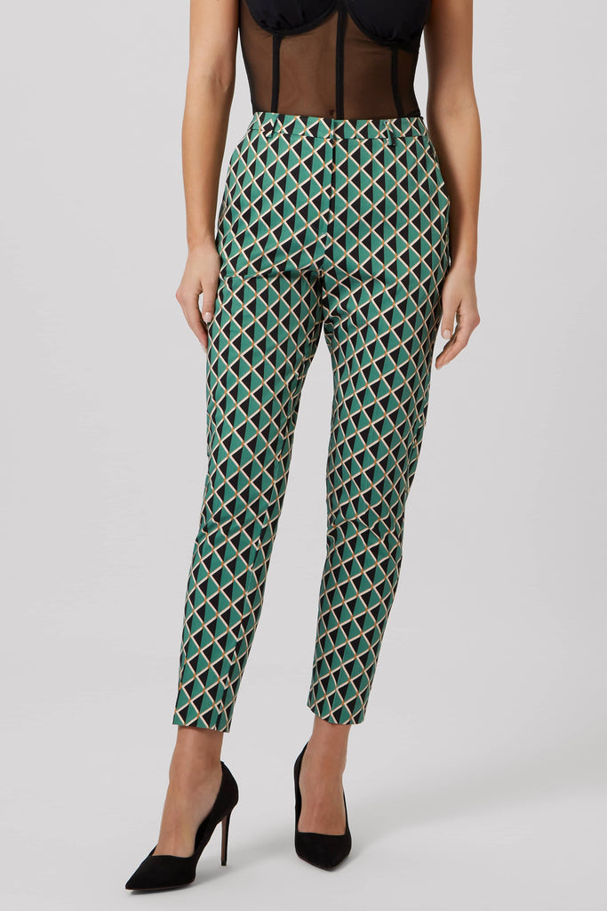 Shauna Skinny Fit Green Geometric Cotton Trousers – Twisted Tailor