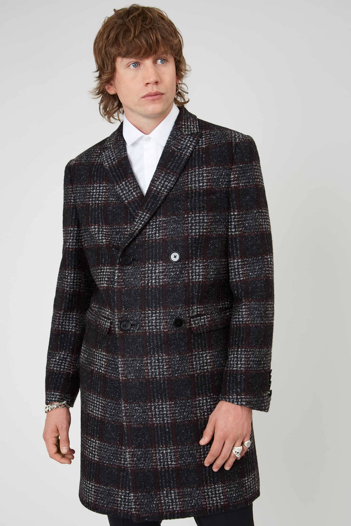 Twisted Tailor Danger Double Breasted Grey Check Coat