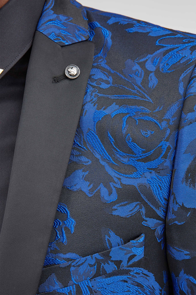 Twisted Tailor Ersat Skinny Fit Blue Floral Tuxedo Jacket