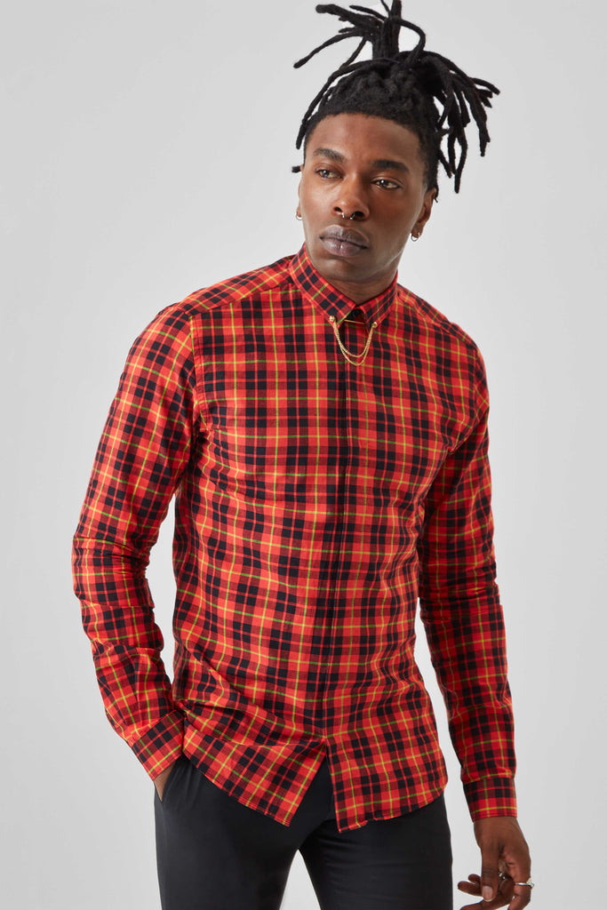 Twisted Tailor Howard Orange Check Shirt with Collar Bar