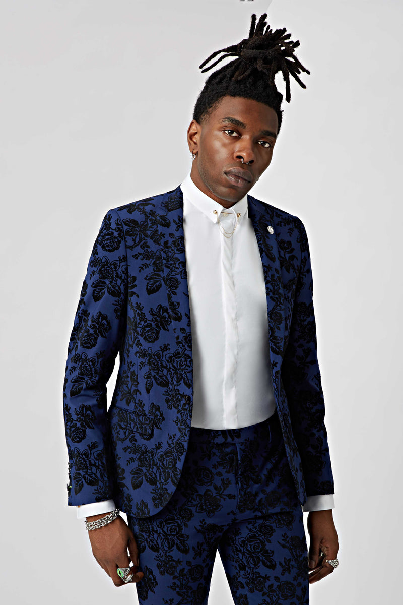 Jackalope Skinny Fit Blue Floral Flocked Jacket – Twisted Tailor