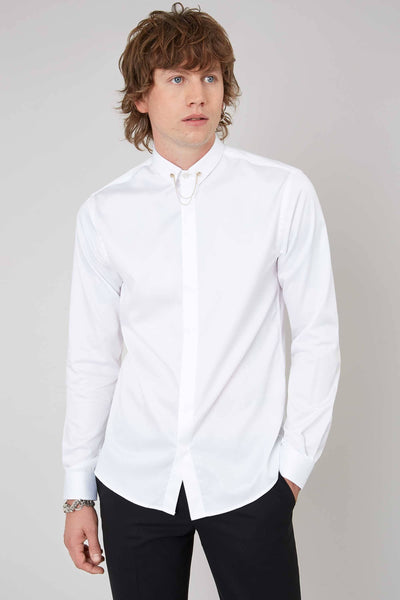 Mens white dress cheap shirt with collar bar